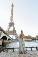 Aqua Blue Crystals Embroidered Jacket Set