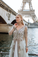 Aqua Blue Crystals Embroidered Jacket Set