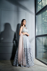 Steel grey crystals lehenga set