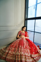 Red Zardozi lehenga set
