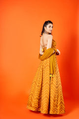 Mustard yellow chevron lehenga set