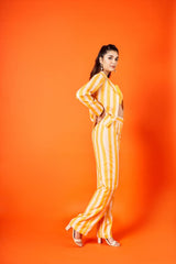 Cyber yellow stripes pant & jacket set