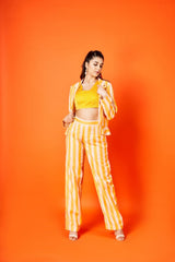 Cyber yellow stripes pant & jacket set