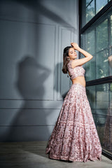 Blush pink chintz 3D floral lehenga set