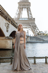 Steel grey crystals palazzo pants set