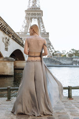 Steel grey crystals palazzo pants set