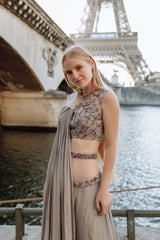 Steel grey crystals palazzo pants set