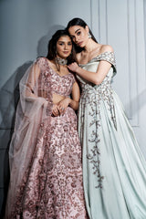 Blush pink chintz 3D floral lehenga set