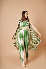 Forest green stripes pant set
