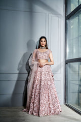 Blush pink chintz 3D floral lehenga set