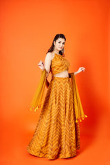 Mustard yellow chevron lehenga set