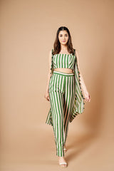 Forest green stripes pant set
