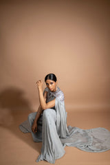 Grey crystal embroidered Jumpsuit with cape