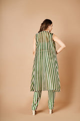 Forest green stripes pant set