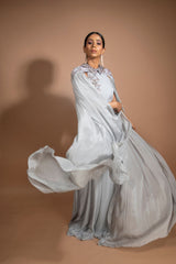 Grey crystal embroidered Jumpsuit with cape