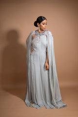 Grey crystal embroidered Jumpsuit with cape