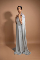 Grey crystal embroidered Jumpsuit with cape