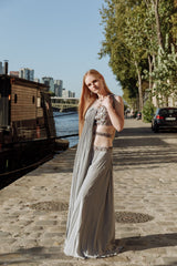 Steel grey crystals palazzo pants set