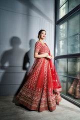Red Zardozi lehenga set