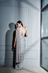 Steel grey pre draped saree