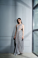 Steel grey pre draped saree