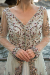 Aqua Blue Crystals Embroidered Jacket Set