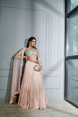 Aqua blue blouse and blush pink Tiered skirt set