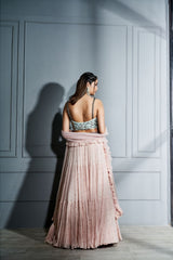 Aqua blue blouse and blush pink Tiered skirt set