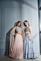 Aqua blue blouse and blush pink Tiered skirt set