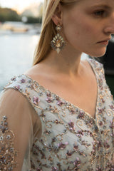 Aqua Blue Crystals Embroidered Jacket Set