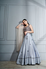 Steel grey crystals lehenga set