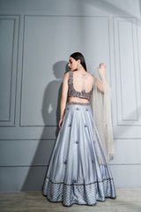 Steel grey crystals lehenga set