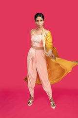 Mustard and Peach Dhoti pants set