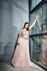 Aqua blue blouse and blush pink Tiered skirt set