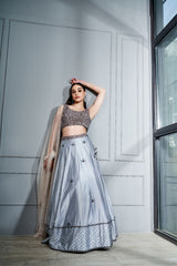 Steel grey crystals lehenga set