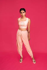 Mustard and Peach Dhoti pants set