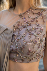 Steel grey crystals palazzo pants set