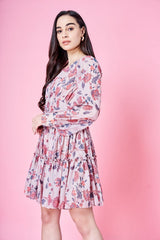 Beige & cherry red short dress