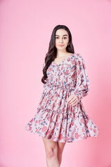 Beige & cherry red short dress