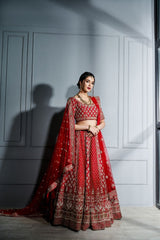 Red Zardozi lehenga set