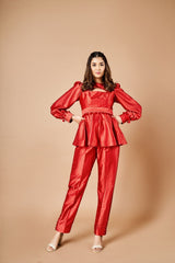 Vermillion red peplum set