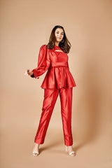 Vermillion red peplum set