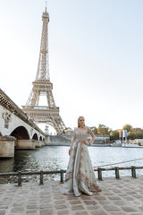 Aqua Blue Crystals Embroidered Jacket Set