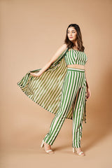 Forest green stripes pant set