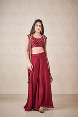 Maroon Jacket and Palazzo set