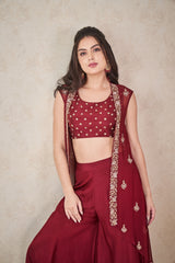 Maroon Jacket and Palazzo set