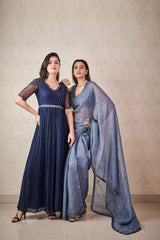Steel grey organza saree