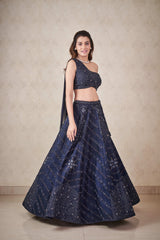 Navy blue one shoulder lehenga