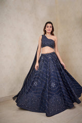 Navy blue one shoulder lehenga