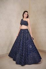 Navy blue one shoulder lehenga